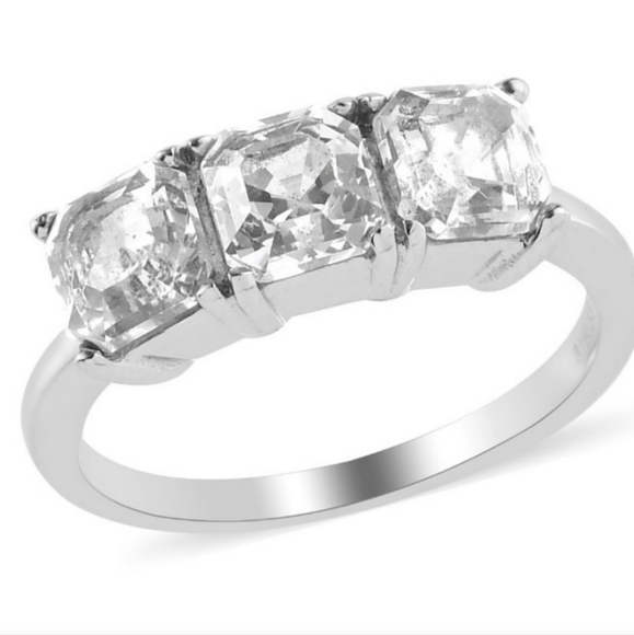 NEW White Sapphire 3 Stone Ring in Stainless Steel - Picture 9 of 13